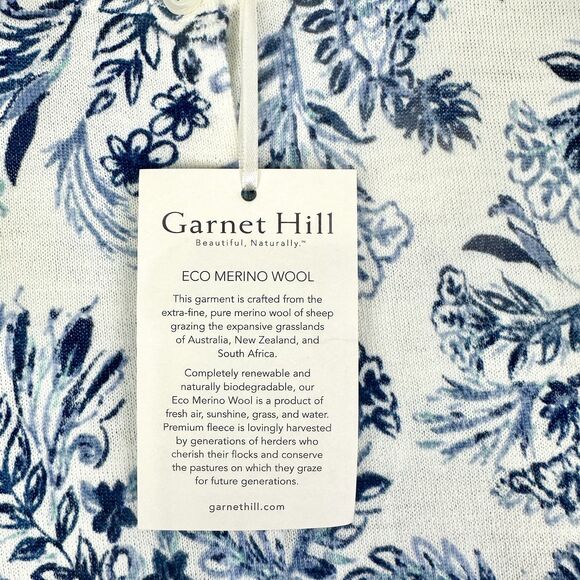 Garnet Hill Signature Eco Merino Wool Cardigan Size Small Floral 3/4 Sleeve - Picture 6 of 6